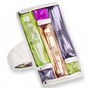 Multi colored ring stain glass window pane color block size 5 silver white gold